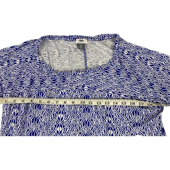 Old Navy‎ Women's XXL Blue White Short Sleeve Blouse Cropped Herringbone - Picture 6 of 9
